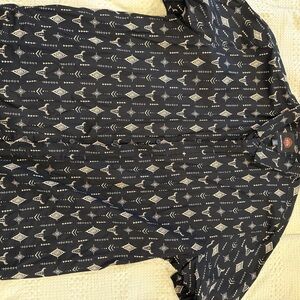 Navy Patterned Button-Up Shirt